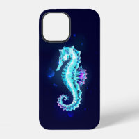 Crystal Ice Seahorse on Blue Background