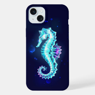 Crystal Ice Seahorse on Blue Background iPhone 15 Plus Case