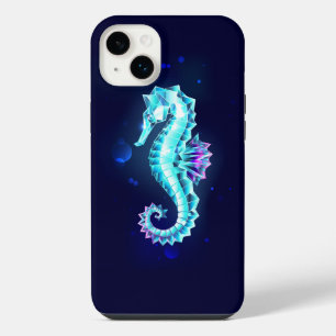 Crystal Ice Seahorse on Blue Background iPhone 14 Plus Case