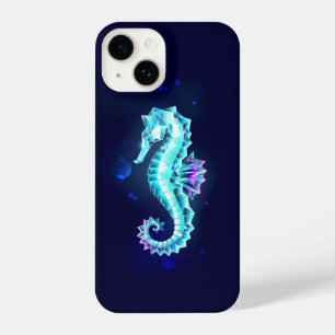 Crystal Ice Seahorse on Blue Background iPhone 14 Case