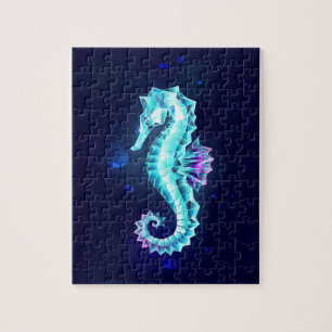 Crystal Ice Seahorse on Blue Background Jigsaw Puzzle