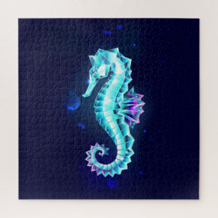 Crystal Ice Seahorse on Blue Background Jigsaw Puzzle