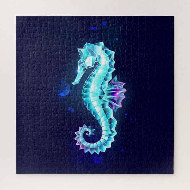 Crystal Ice Seahorse on Blue Background Jigsaw Puzzle (Vertical)
