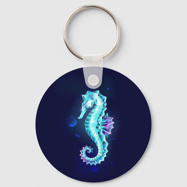 Crystal Ice Seahorse on Blue Background Key Ring (Front)