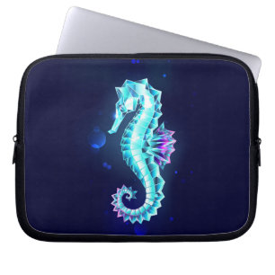 Crystal Ice Seahorse on Blue Background Laptop Sleeve