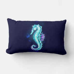 Crystal Ice Seahorse on Blue Background Lumbar Cushion