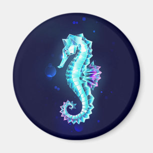 Crystal Ice Seahorse on Blue Background Magnet