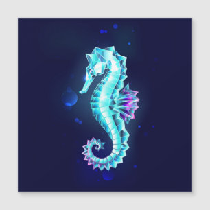 Crystal Ice Seahorse on Blue Background Magnetic Invitation