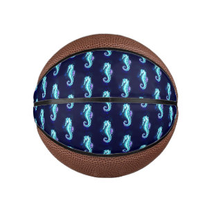 Crystal Ice Seahorse on Blue Background Mini Basketball