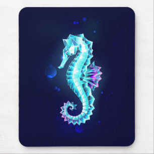 Crystal Ice Seahorse on Blue Background Mouse Pad