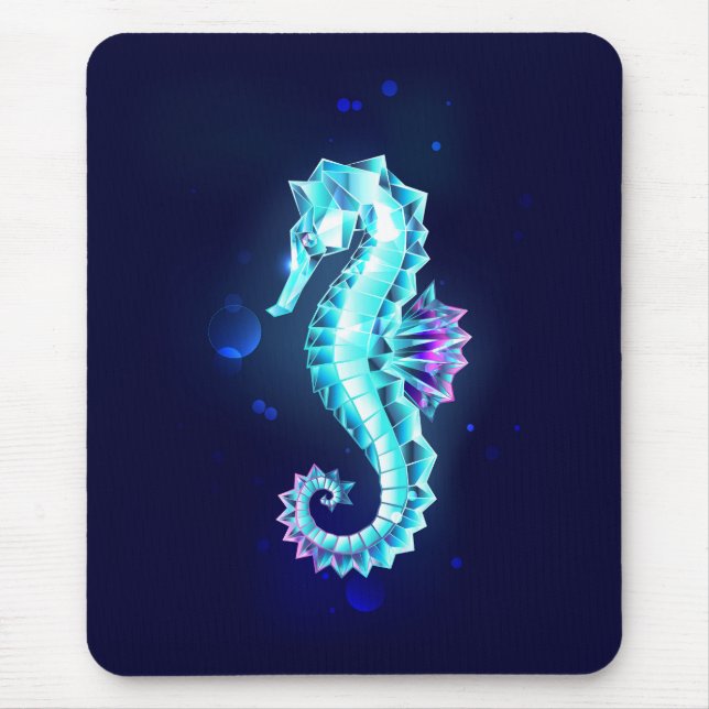 Crystal Ice Seahorse on Blue Background Mouse Pad (Front)