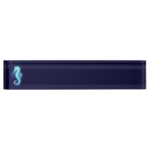Crystal Ice Seahorse on Blue Background Nameplate