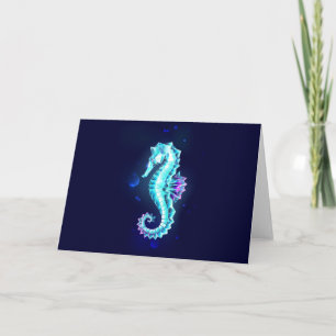 Crystal Ice Seahorse on Blue Background Note Card