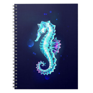 Crystal Ice Seahorse on Blue Background Notebook