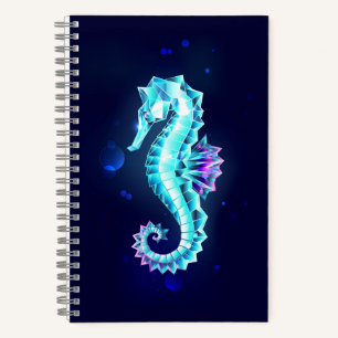 Crystal Ice Seahorse on Blue Background Notebook