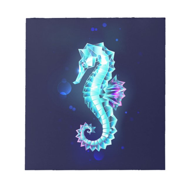Crystal Ice Seahorse on Blue Background Notepad (Front)
