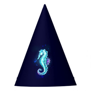 Crystal Ice Seahorse on Blue Background Party Hat