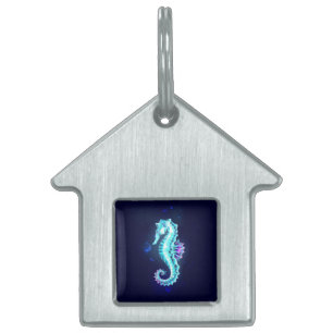 Crystal Ice Seahorse on Blue Background Pet ID Tag