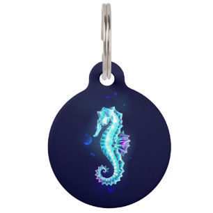 Crystal Ice Seahorse on Blue Background Pet Tag
