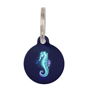 Crystal Ice Seahorse on Blue Background Pet Tag