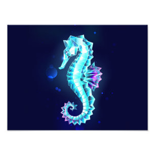 Crystal Ice Seahorse on Blue Background Photo Print