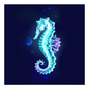 Crystal Ice Seahorse on Blue Background Photo Print