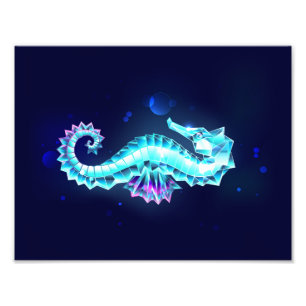 Crystal Ice Seahorse on Blue Background Photo Print