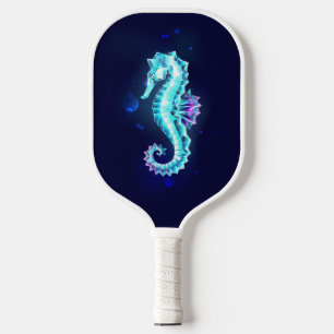 Crystal Ice Seahorse on Blue Background Pickleball Paddle