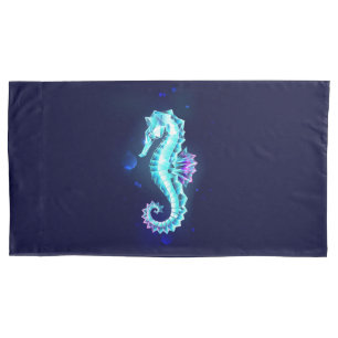Crystal Ice Seahorse on Blue Background Pillowcase