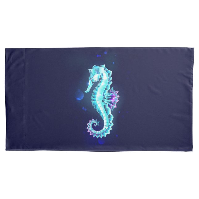 Crystal Ice Seahorse on Blue Background Pillowcase (Front)