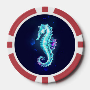 Crystal Ice Seahorse on Blue Background Poker Chips