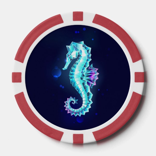 Crystal Ice Seahorse on Blue Background Poker Chips (Front)