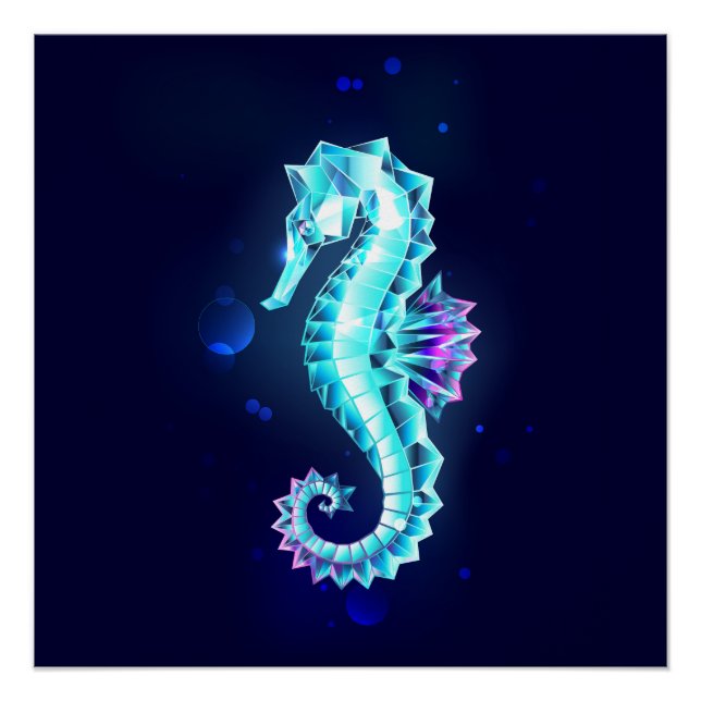 Crystal Ice Seahorse on Blue Background Poster (Front)