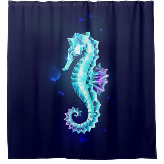 Crystal Ice Seahorse on Blue Background Shower Curtain (Front)