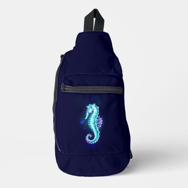 Crystal Ice Seahorse on Blue Background Sling Bag (Front)