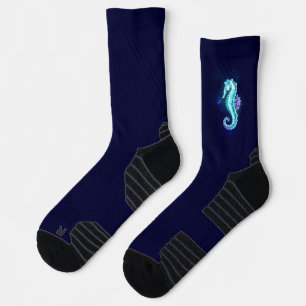 Crystal Ice Seahorse on Blue Background Socks