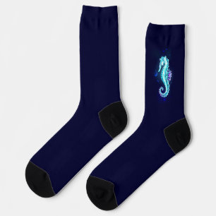Crystal Ice Seahorse on Blue Background Socks