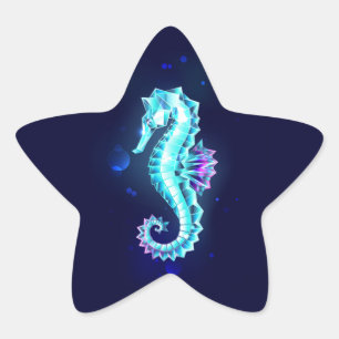 Crystal Ice Seahorse on Blue Background Star Sticker