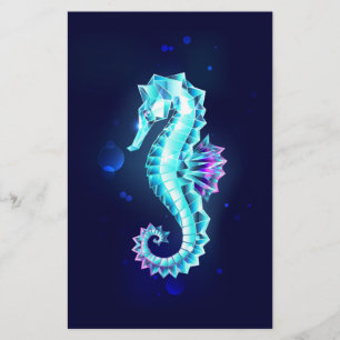 Crystal Ice Seahorse on Blue Background Stationery