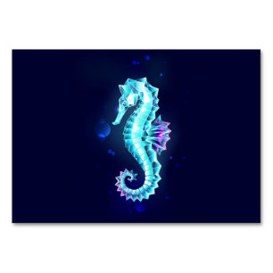 Crystal Ice Seahorse on Blue Background Table Number