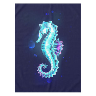 Crystal Ice Seahorse on Blue Background Tablecloth