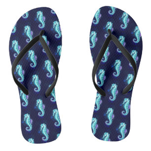 Crystal Ice Seahorse on Blue Background Thongs