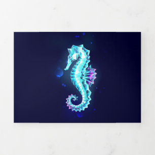 Crystal Ice Seahorse on Blue Background Tri-Fold Invitation
