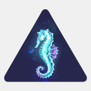 Crystal Ice Seahorse on Blue Background Triangle Sticker