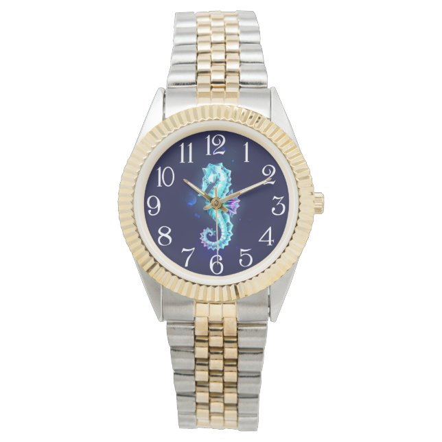 Crystal Ice Seahorse on Blue Background Watch (Front)