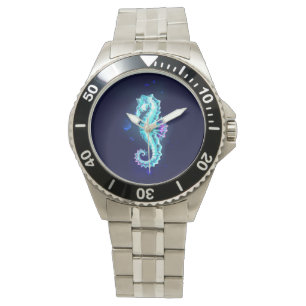 Crystal Ice Seahorse on Blue Background Watch