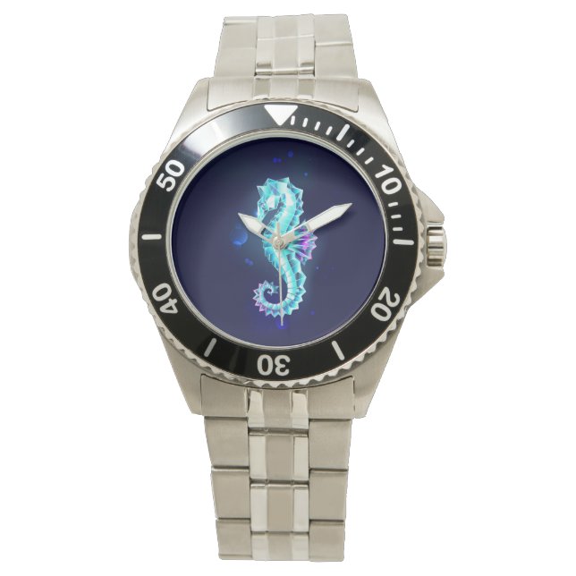 Crystal Ice Seahorse on Blue Background Watch (Front)