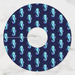 Crystal Ice Seahorse on Blue Background Wine Glass Tag