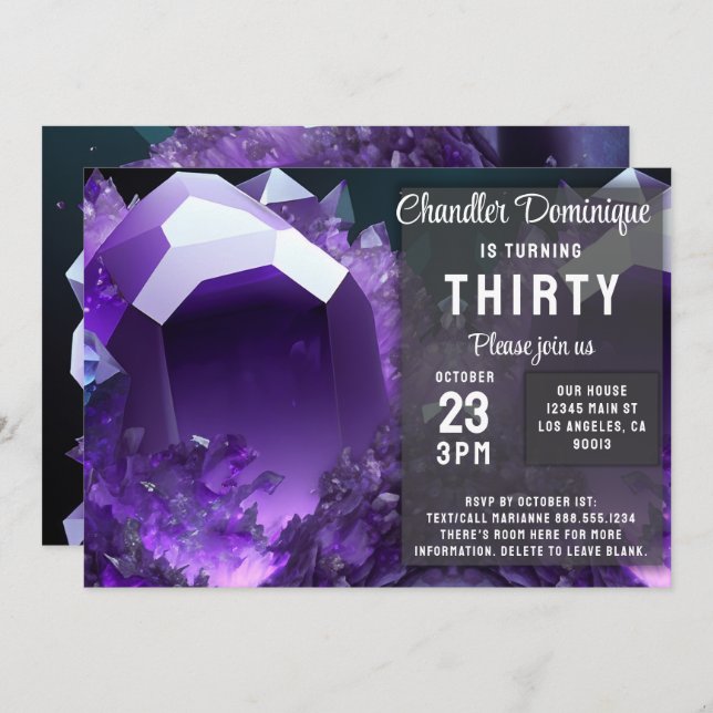 Crystal Jewel Aquarius Amethyst February Birthday Invitation (Front/Back)