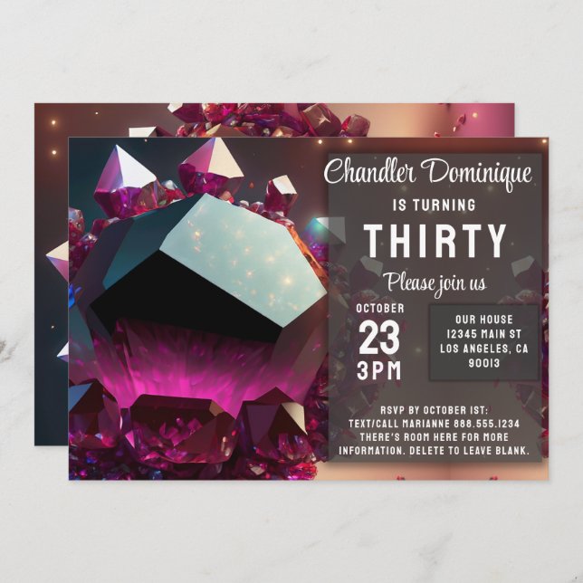 Crystal Jewel Capricorn Garnet January Birthday Invitation (Front/Back)